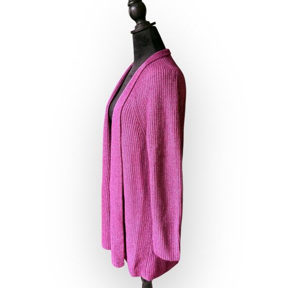 NWT Loft Berry Pink Open Front Chunky Knit Shawl Collar Cardigan Sweater Size L - Picture 3 of 16